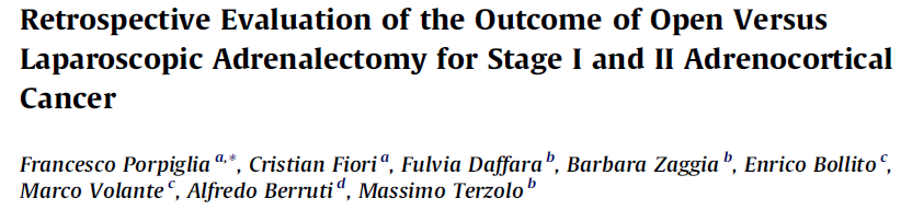 Retrospective Evaluation of the Outcome of Open Versus Laparoscopic Adrenalectomy for Stage I and II Adrenocortical Cancer 2010 European Association of Urology 25 Açık, 18 Lap Toplam 43 olgu