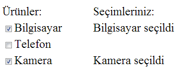 CHECKBOX Örnek olarak aşağıda verilen formu oluşturalım: 3 adet checkbox ve karşısına 3 adet label