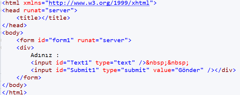 HTML Sunucu Kontrolleri Örnek olarak klasik bir