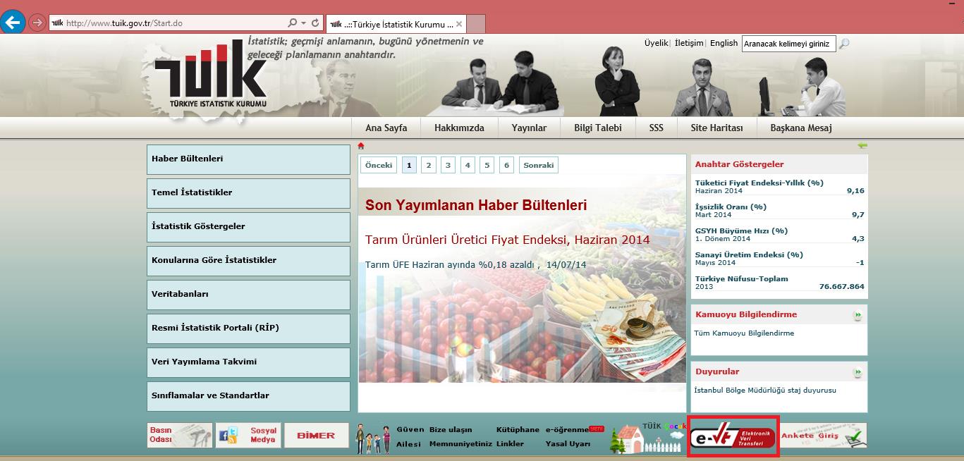 2- TÜİK ana sayfadaki (http://www.tüik.gov.