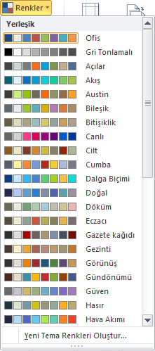 Şekil 3. Renk Paleti Seçenekleri Bu renkler içerisinden istenilen seçilerek sekmeye uygulanabilir.