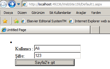 SAYFALAR ARASINDA DEGİŞKEN TAŞIMA (BİLGİ TAŞIMA) YÖNTEMLERİ QueryString (Link ile Değişken Taşıma) Kullanımı: using System.Collections; public partial class Default2 : System.Web.UI.