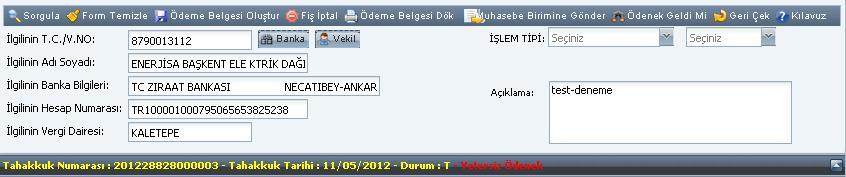 Bu buton sayesinde kullanıcıların girmiş oldukları ödeme emri belgesine sistem otomatik olarak bir tahakkuk işlem numarası verecektir.