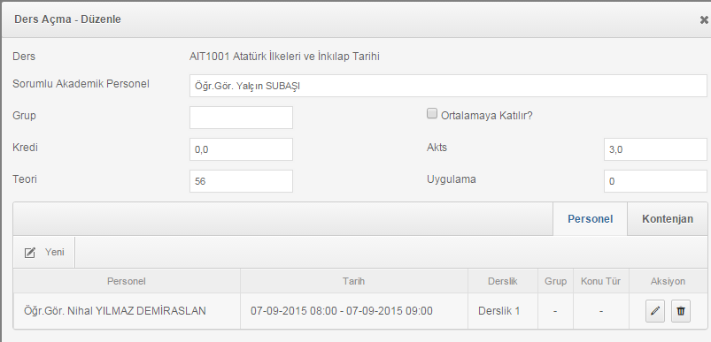 3.3. Ortalamaya Katılmayan, Entegre Tıp dışı Ders Açma 11 Ders açma ekranında ders açma yapılırken eğer seçilen akademik birim Tıp Fakültesi ise ve