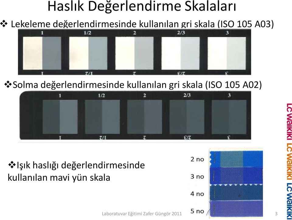 kullanılan gri skala (ISO 105 A02) Işık haslığı