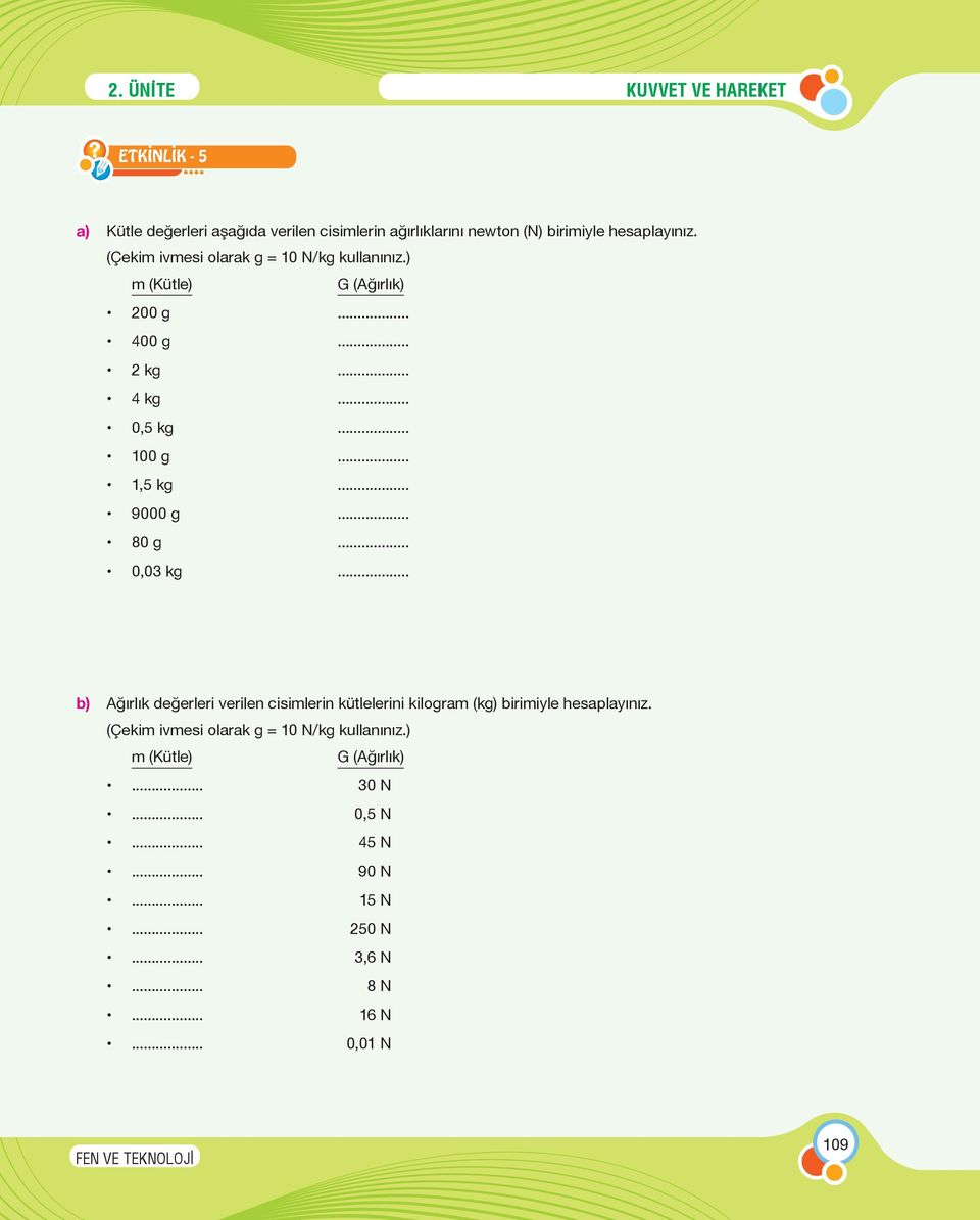 .. 9000 g... 80 g... 0,03 kg... b) Ağırlık değerleri verilen cisimlerin kütlelerini kilogram (kg) birimiyle hesaplayınız.