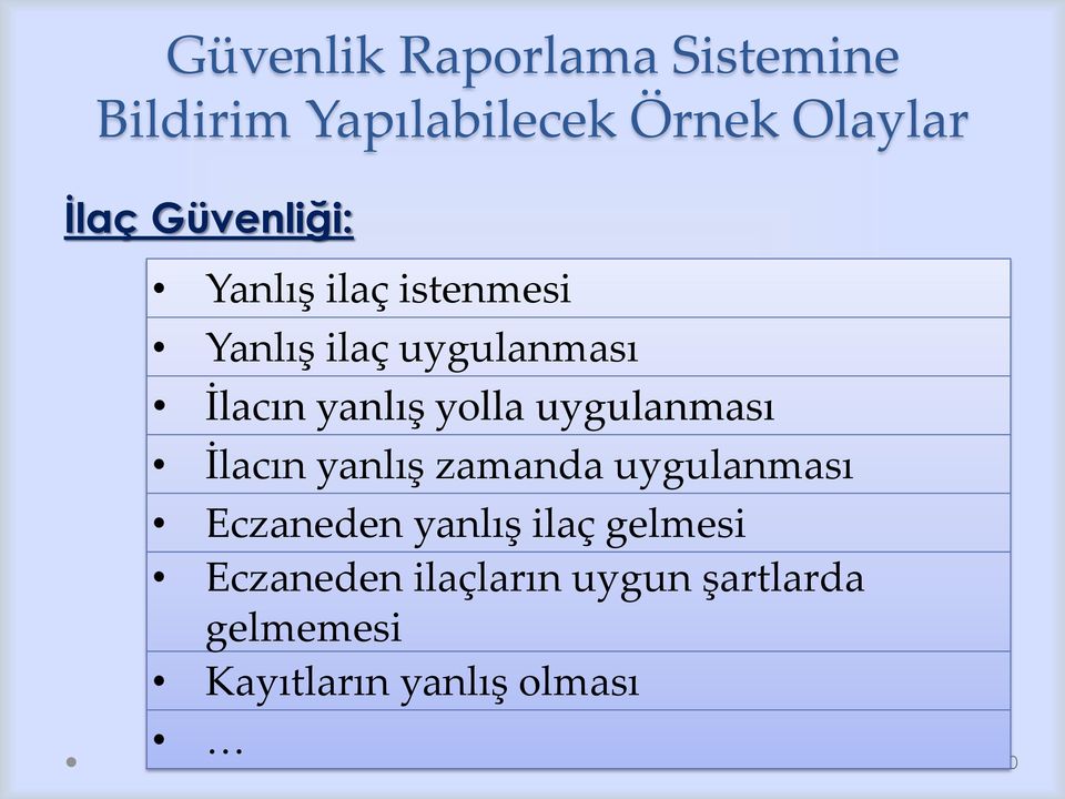 yolla uygulanması İlacın yanlış zamanda uygulanması Eczaneden yanlış ilaç