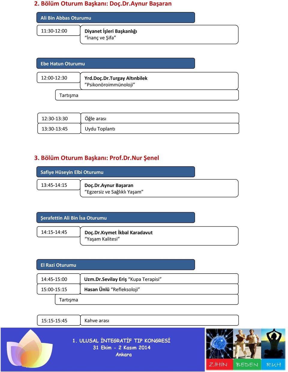 Turgay Altınbilek Psikonöroimmünoloji Tartışma 12:30-13:30 13:30-13:45 Öğle arası Uydu Toplantı 3. Bölüm Oturum Başkanı: Prof.Dr.