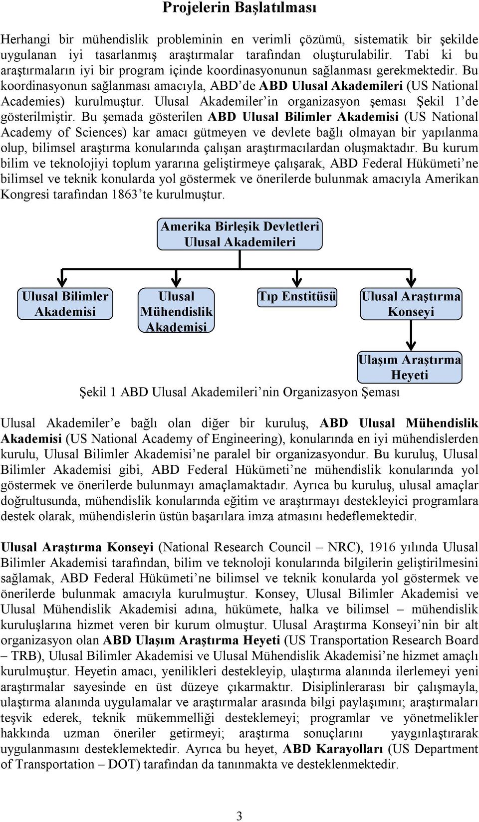 Ulusal Akademiler in organizasyon şeması Şekil 1 de gösterilmiştir.
