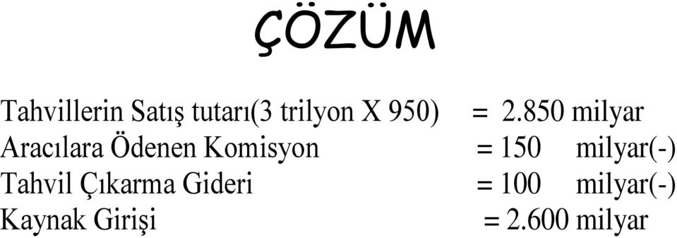 850 milyar Aracılara Ödenen Komisyon = 150