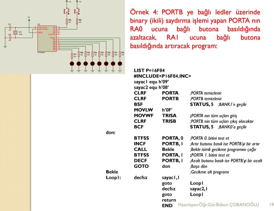 artıracak program: don: LIST P=16F84 #INCLUDE<P16F84.