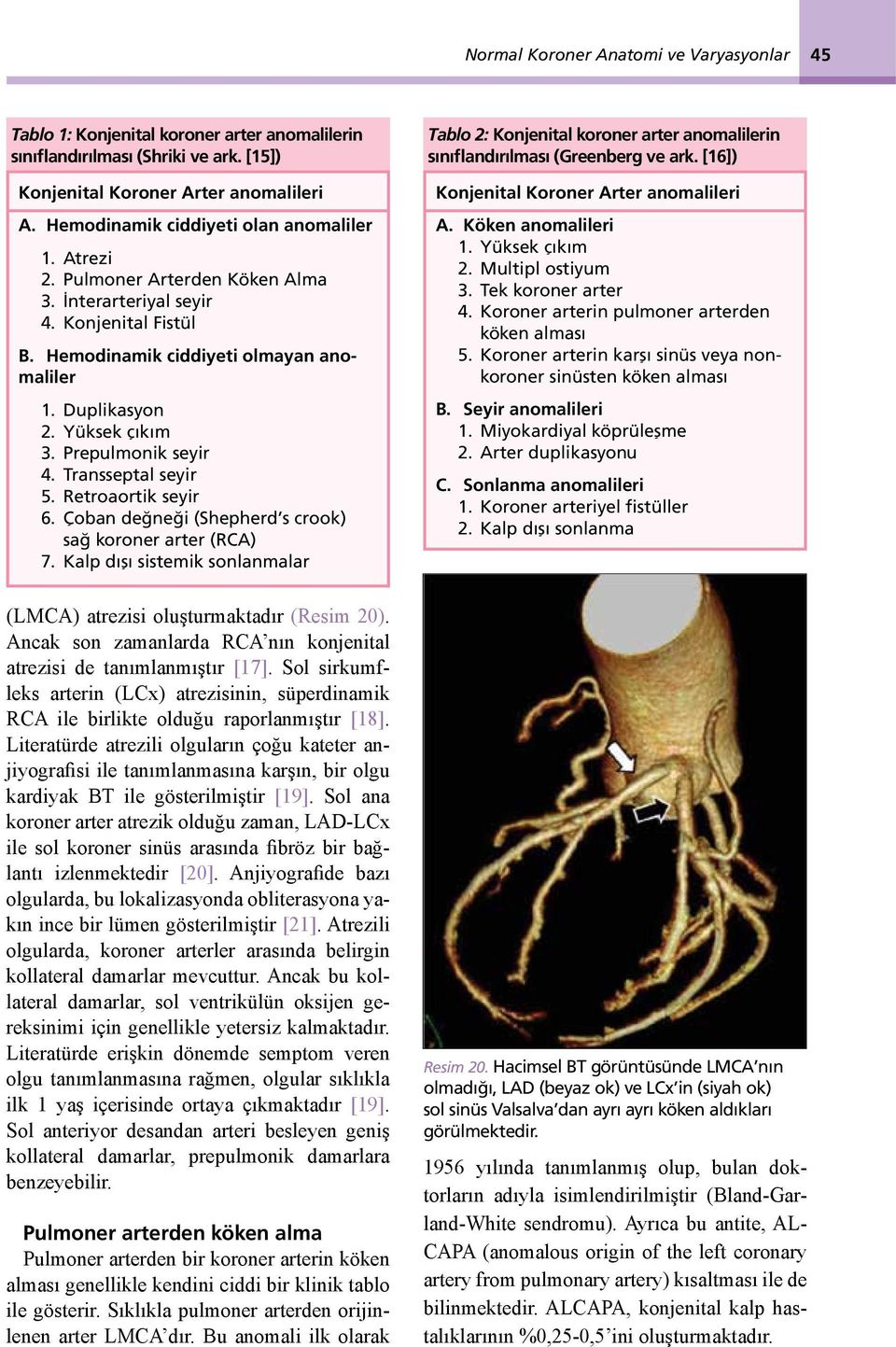 Yüksek çıkım 3. Prepulmonik seyir 4. Transseptal seyir 5. Retroaortik seyir 6. Çoban değneği (Shepherd s crook) sağ koroner arter (RCA) 7.