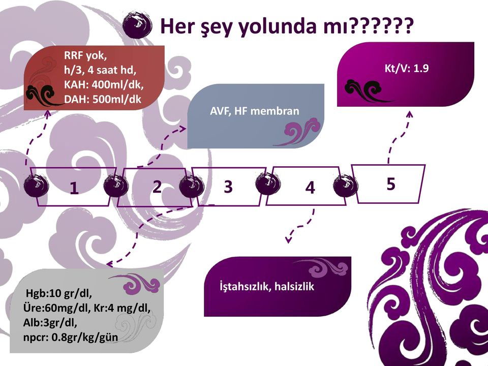 500ml/dk AVF, HF membran Kt/V: 1.