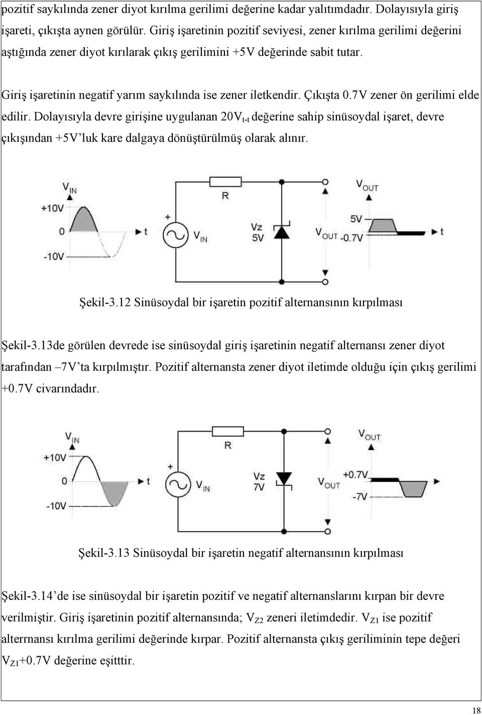 Giriş işaretinin negatif yarım saykılında ise zener iletkendir. Çıkışta 0.7V zener ön gerilimi elde edilir.