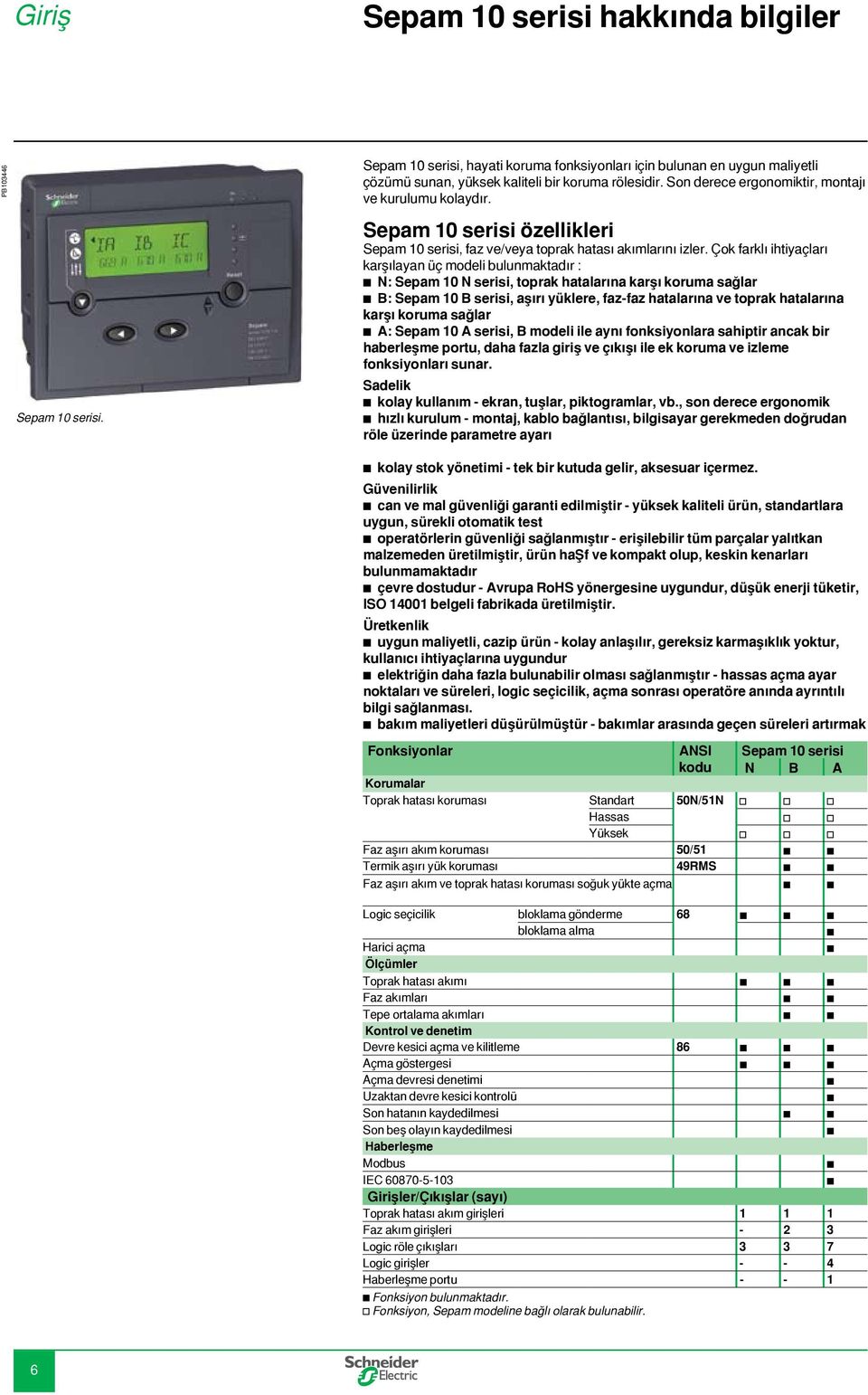 Çok farklı ihtiyaçları karşılayan üç modeli bulunmaktadır : bb N: Sepam 0 N serisi, toprak hatalarına karşı koruma sağlar bb : Sepam 0 serisi, aşırı yüklere, faz-faz hatalarına ve toprak hatalarına