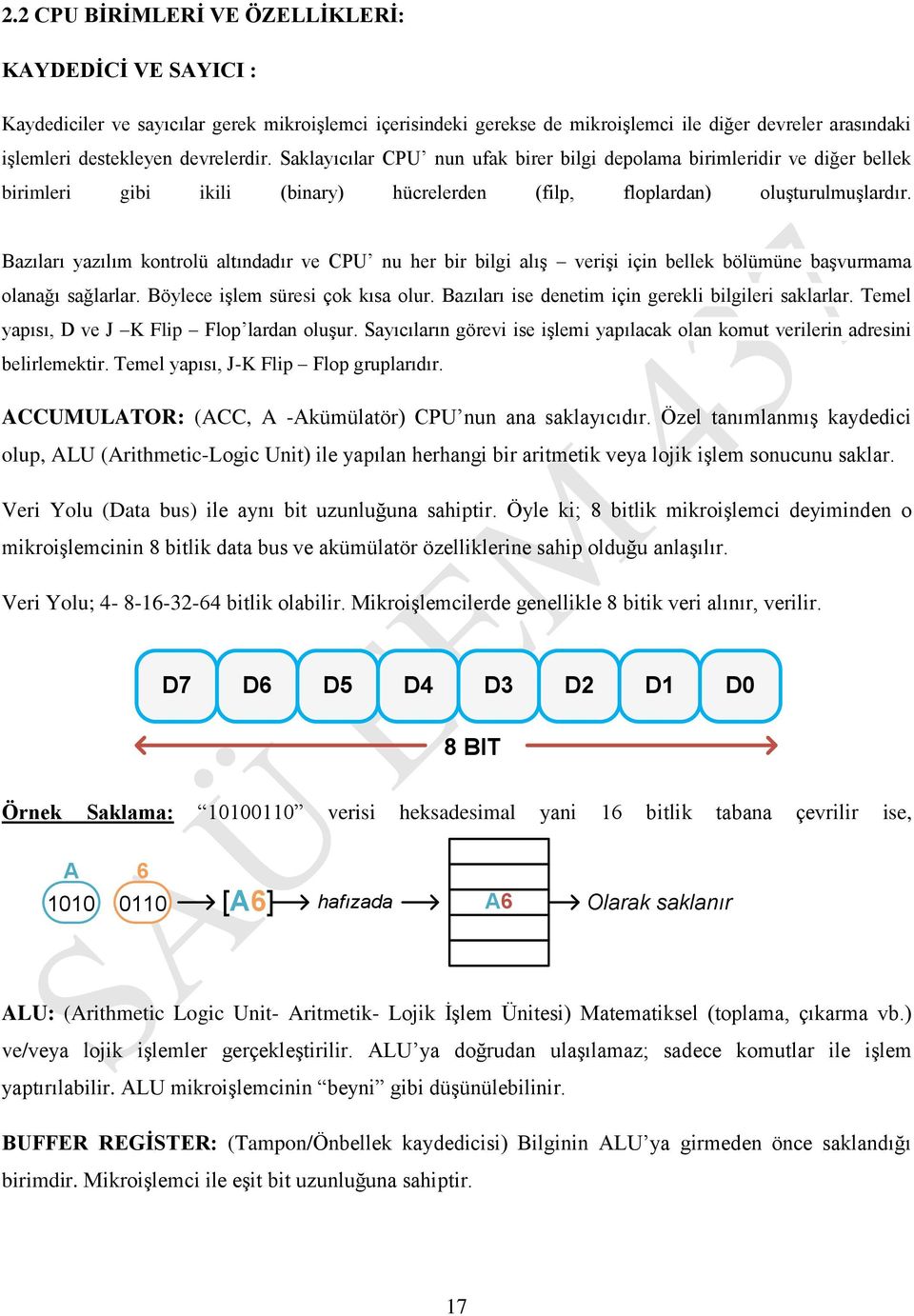 Bazıları yazılım kontrolü altındadır ve CPU nu her bir bilgi alış verişi için bellek bölümüne başvurmama olanağı sağlarlar. Böylece işlem süresi çok kısa olur.