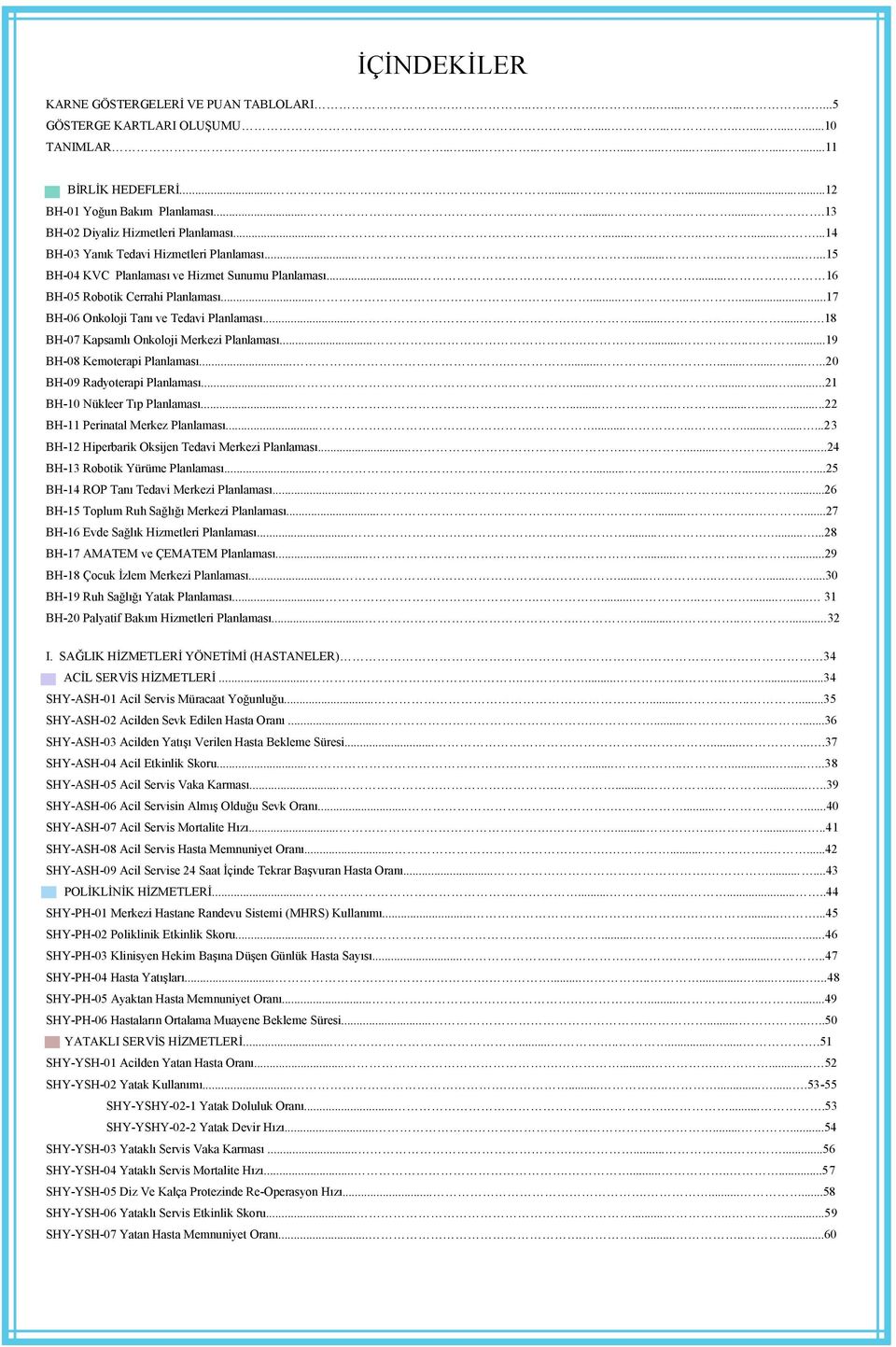 ..............15 BH-04 KVC Planlaması ve Hizmet Sunumu Planlaması....... 16 BH-05 Robotik Cerrahi Planlaması............17 BH-06 Onkoloji Tanı ve Tedavi Planlaması.