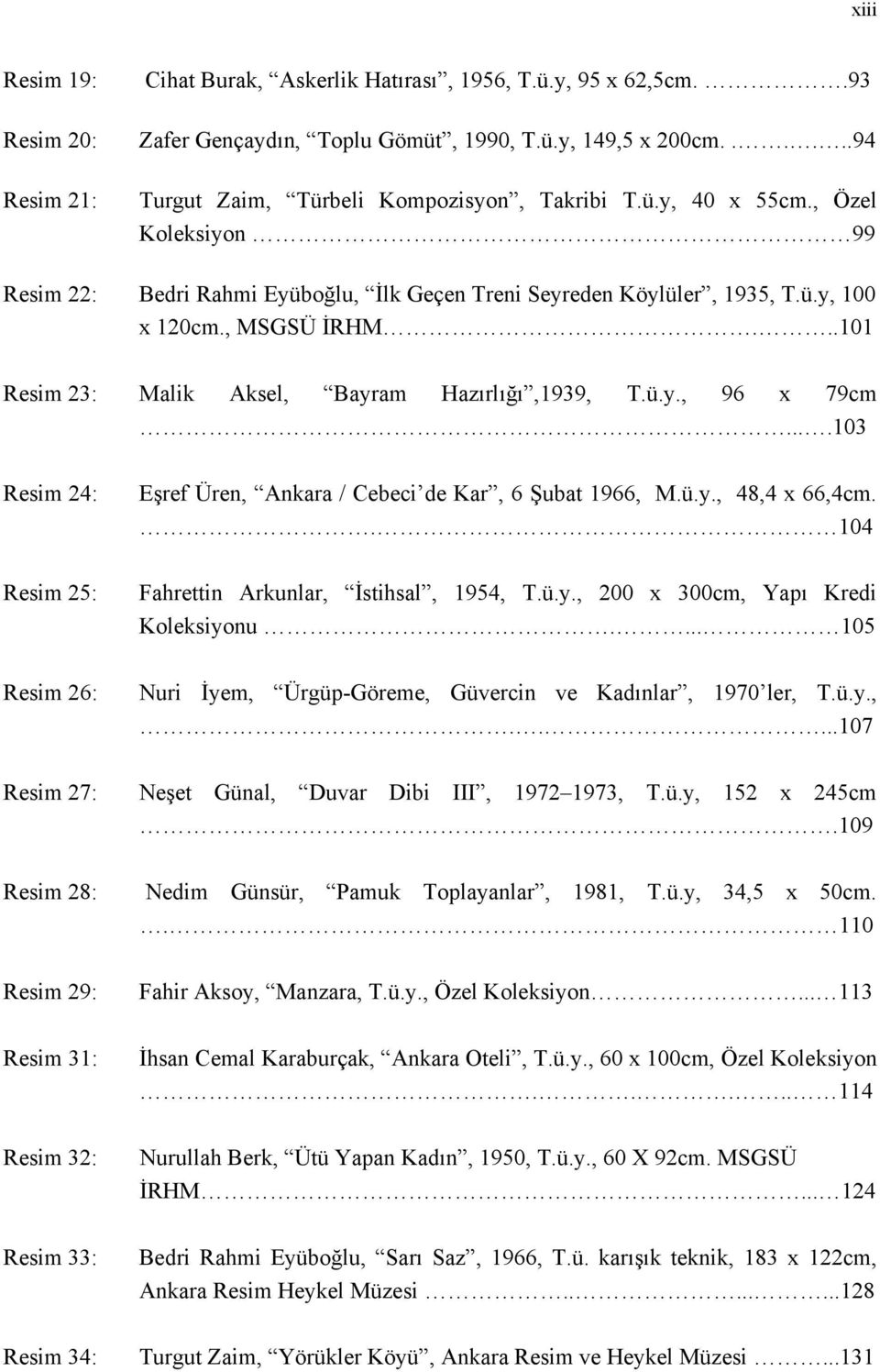 ...103 Resim 24: Resim 25: Resim 26: Resim 27: Resim 28: Resim 29: Resim 31: Resim 32: Resim 33: Resim 34: Eşref Üren, Ankara / Cebeci de Kar, 6 Şubat 1966, M.ü.y., 48,4 x 66,4cm.