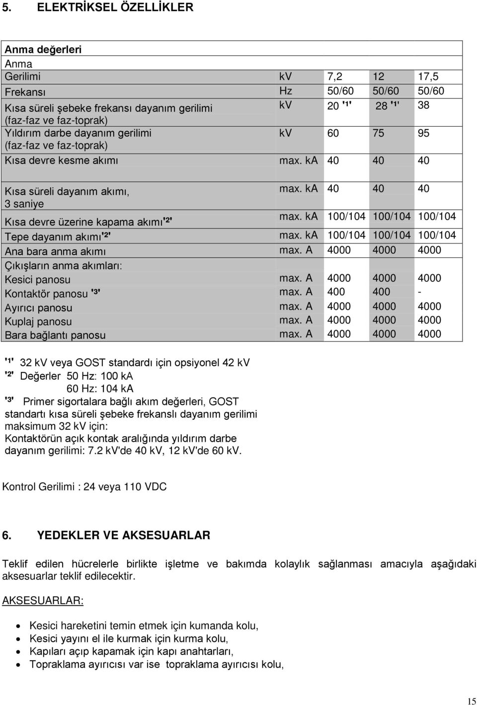 ka 100/104 100/104 100/104 Tepe dayanım akımı'²' max. ka 100/104 100/104 100/104 Ana bara anma akımı max. A 4000 4000 4000 Çıkışların anma akımları: Kesici panosu max.