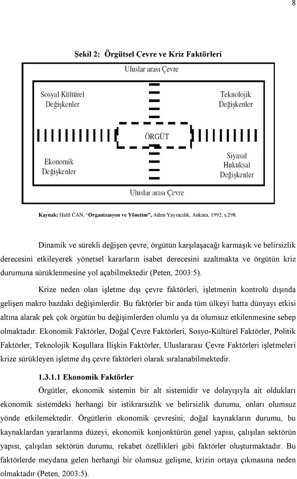 açabilmektedir (Peten, 2003:5). Krize neden olan işletme dışı çevre faktörleri, işletmenin kontrolü dışında gelişen makro bazdaki değişimlerdir.