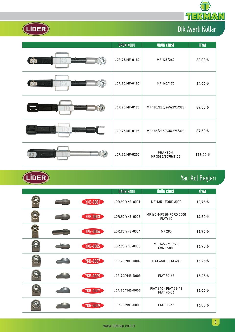 50 YKB-0004 LDR.90.YKB-0004 MF 285 16.75 YKB-0005 LDR.90.YKB-0005 MF 165 - MF 240 FORD 5000 16.75 YKB-D007 LDR.90.YKB-D007 FIAT 450 - FIAT 480 15.