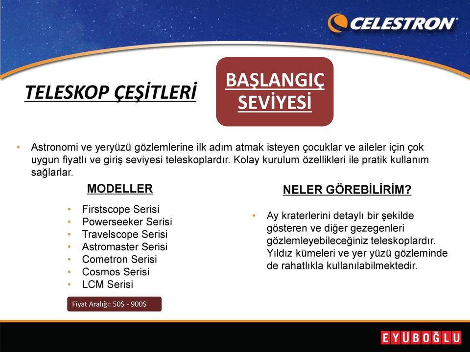 Firstscope Serisi Powerseeker Serisi Travelscope Serisi Astromaster Serisi Cometron Serisi Cosmos Serisi LCM Serisi Ay kraterlerini detaylı bir