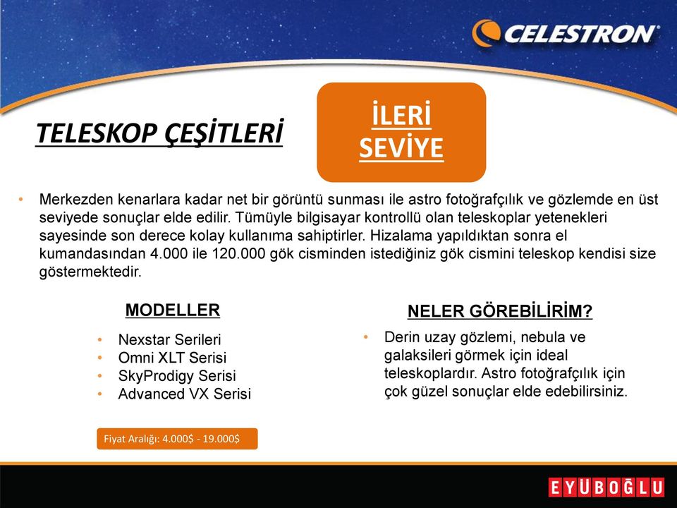 000 gök cisminden istediğiniz gök cismini teleskop kendisi size göstermektedir.