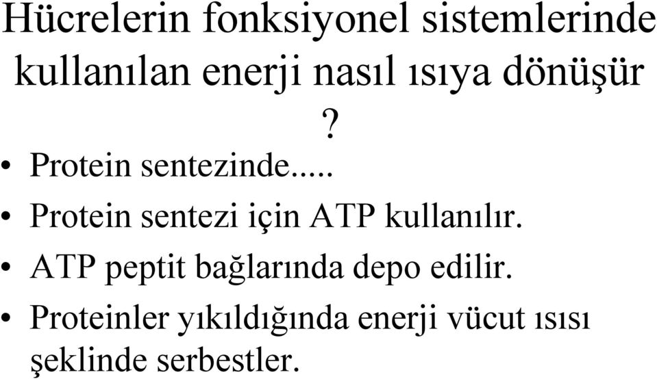 .. Protein sentezi için ATP kullanılır.