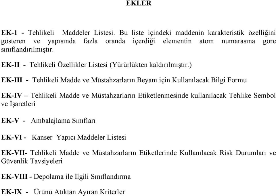 EKII Tehlikeli Özellikler Listesi (Yürürlükten kaldırılmıştır.