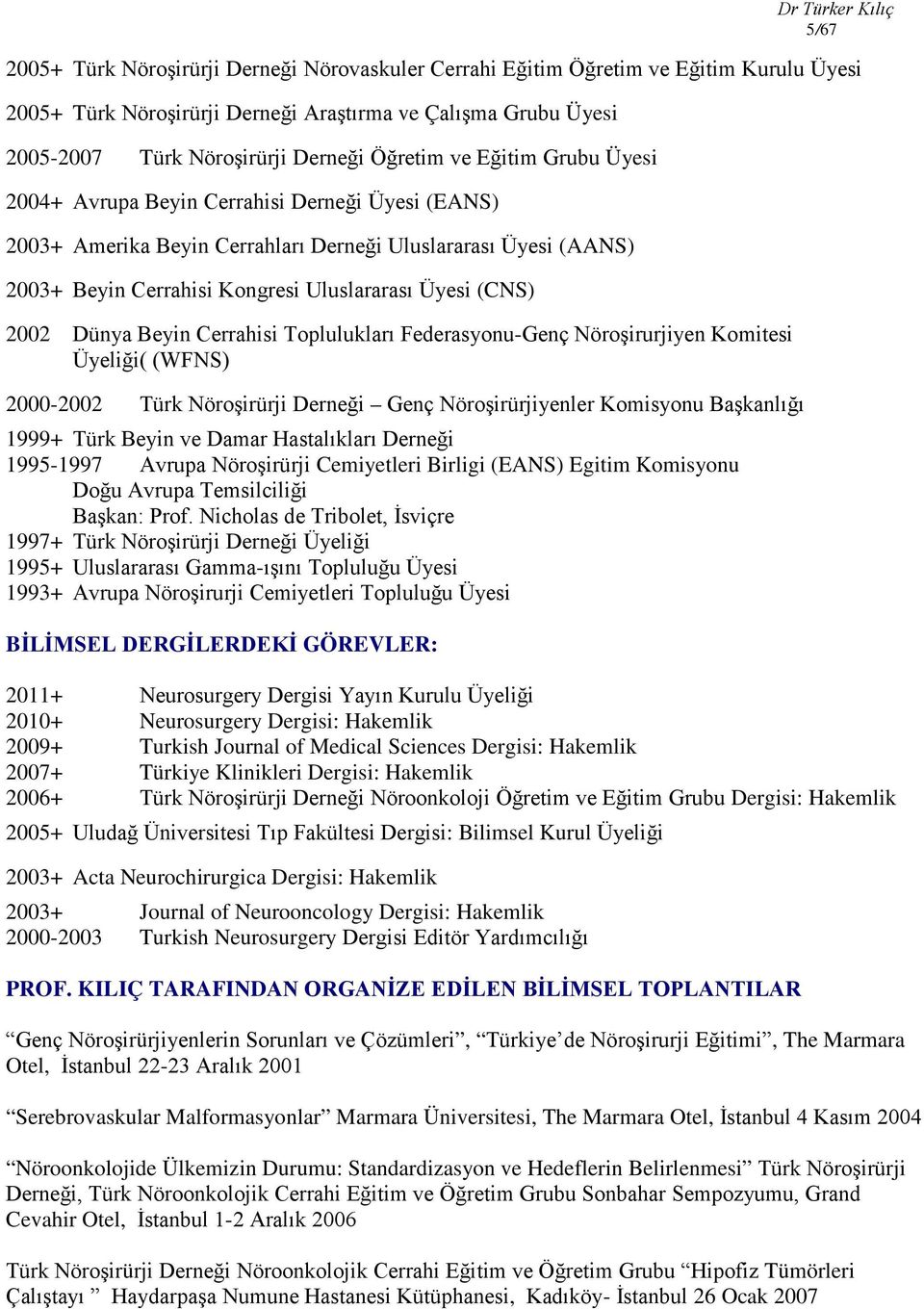 (CNS) 2002 Dünya Beyin Cerrahisi Toplulukları Federasyonu-Genç Nöroşirurjiyen Komitesi Üyeliği( (WFNS) 2000-2002 Türk Nöroşirürji Derneği Genç Nöroşirürjiyenler Komisyonu Başkanlığı 1999+ Türk Beyin