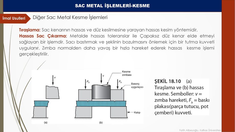 Hassas Sac Çıkarma: Metalde hassas toleranslar ile Çapaksız düz kenar elde etmeyi sağlayan bir işlemdir.