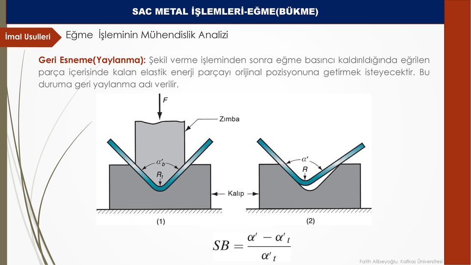 kaldırıldığında eğrilen parça içerisinde kalan elastik enerji parçayı