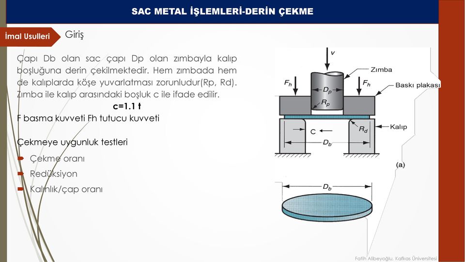 Hem zımbada hem de kalıplarda köşe yuvarlatması zorunludur(rp, Rd).