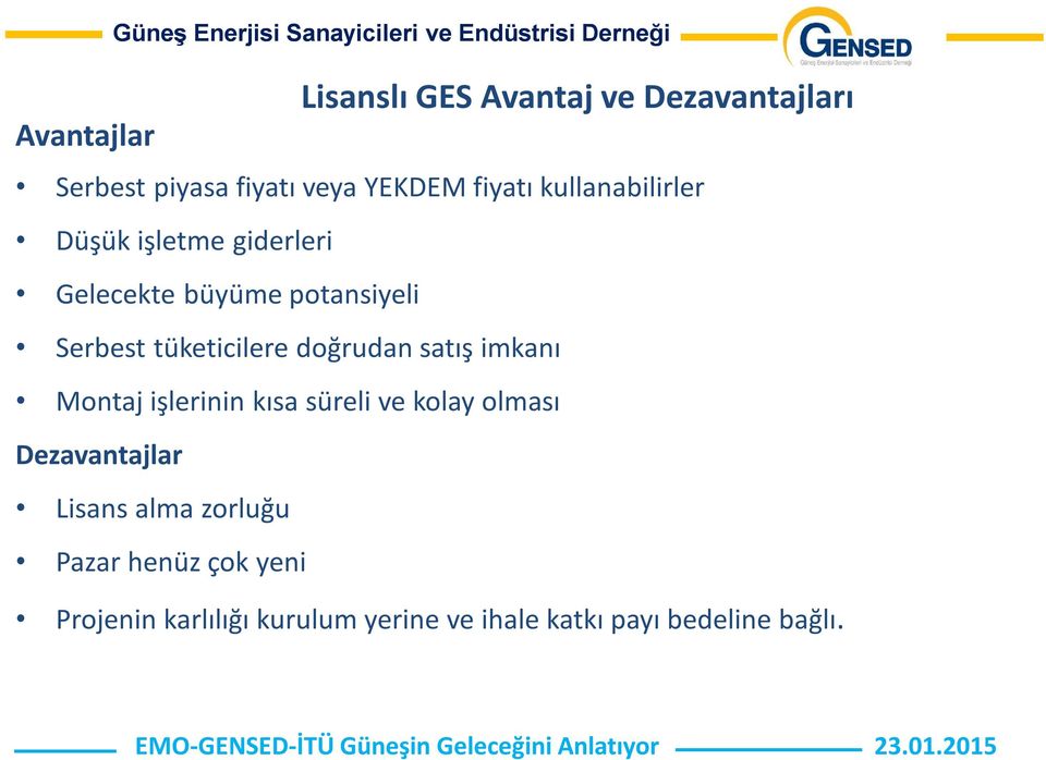 doğrudan satış imkanı Montaj işlerinin kısa süreli ve kolay olması Dezavantajlar Lisans alma