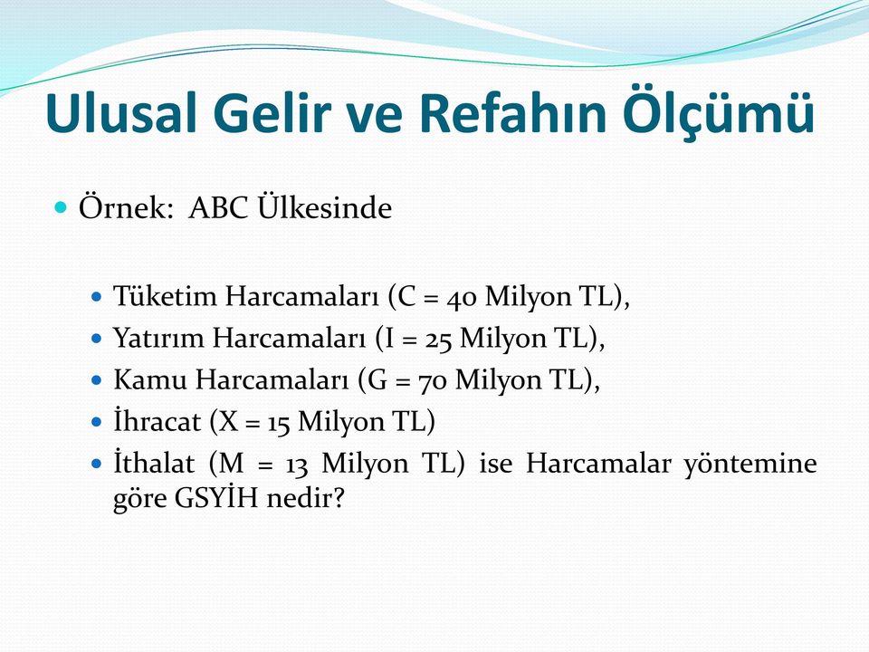 Harcamaları (G = 70 Milyon TL), İhracat (X = 15 Milyon TL)