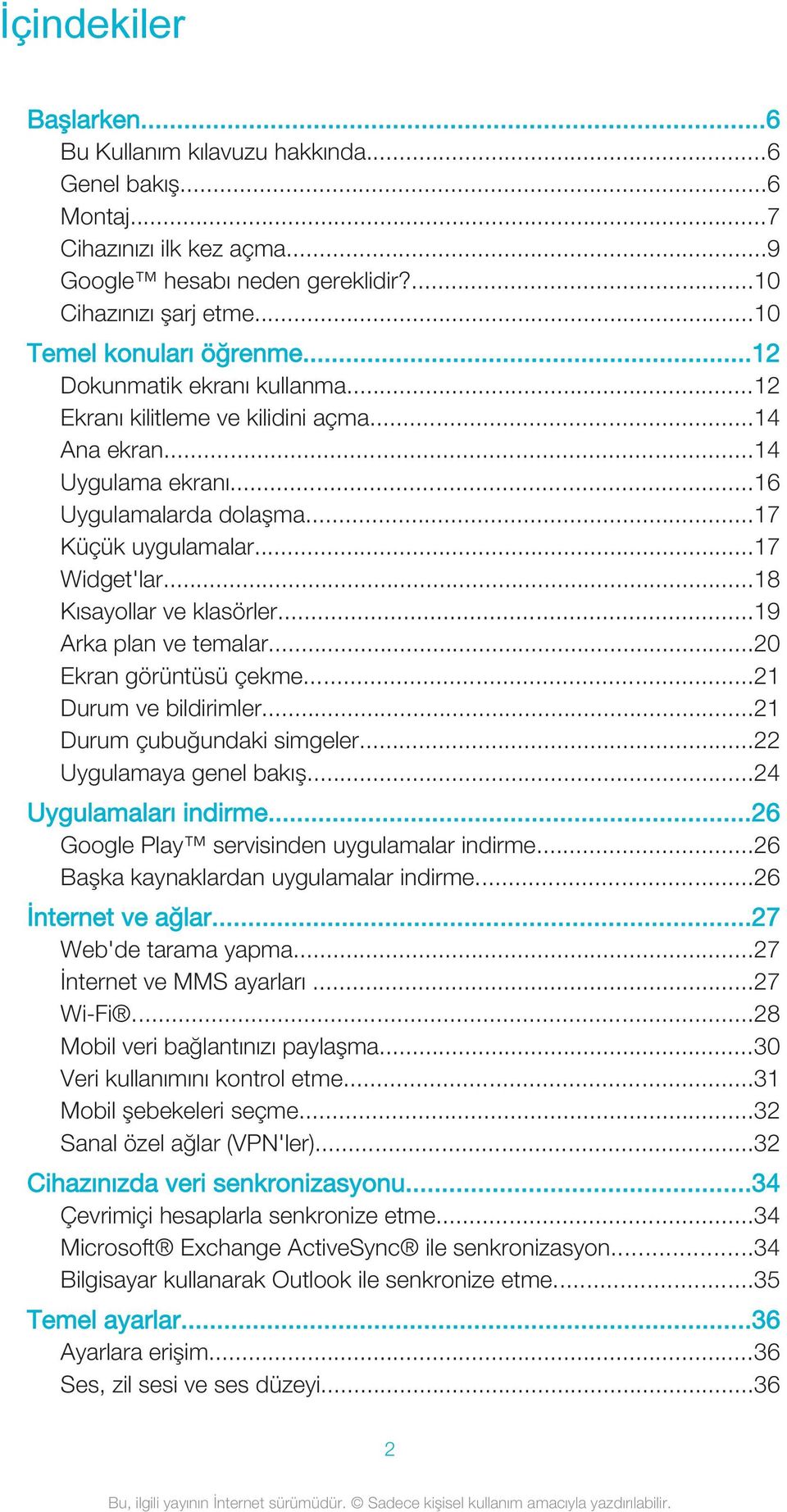 ..19 Arka plan ve temalar...20 Ekran görüntüsü çekme...21 Durum ve bildirimler...21 Durum çubuğundaki simgeler...22 Uygulamaya genel bakış...24 Uygulamaları indirme.