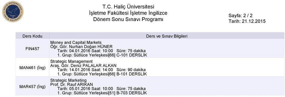 Deniz PALALAR ALKAN Tarih: 14.01.2016 Saat: 14:00 Süre: 90 dakika 1.