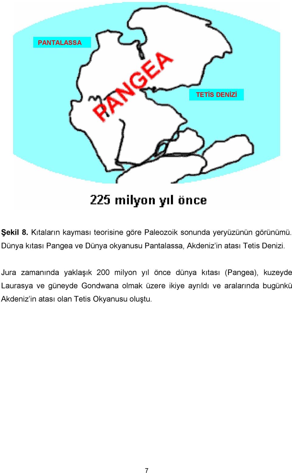 Dünya kıtası Pangea ve Dünya okyanusu Pantalassa, Akdeniz in atası Tetis Denizi.