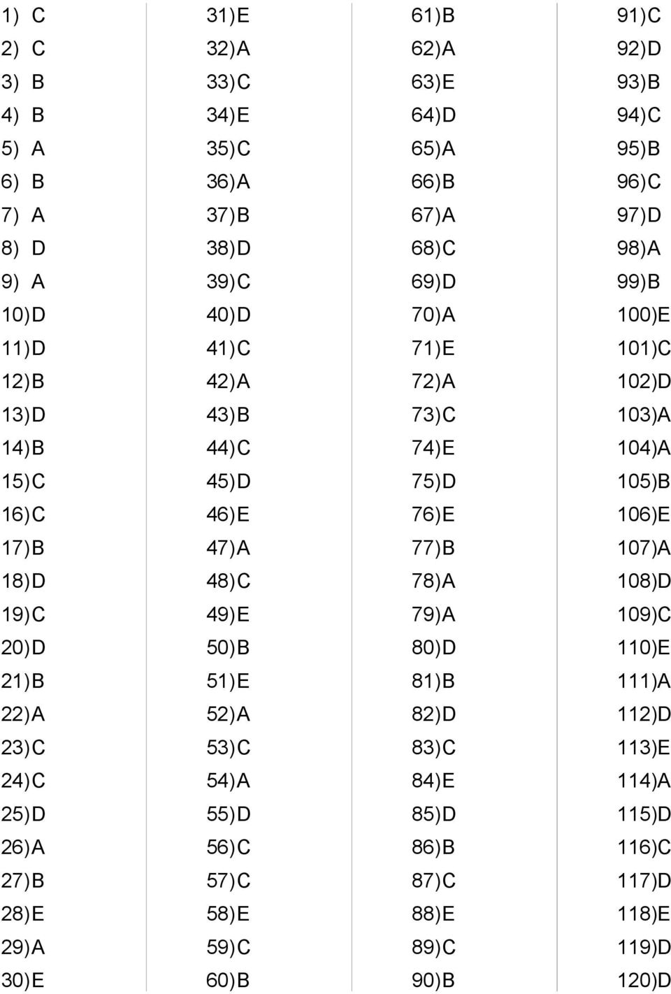 63)E 64)D 65)A 66)B 67)A 68)C 69)D 70)A 71)E 72)A 73)C 74)E 75)D 76)E 77)B 78)A 79)A 80)D 81)B 82)D 83)C 84)E 85)D 86)B 87)C 88)E 89)C 90)B 91)C 92)D 93)B