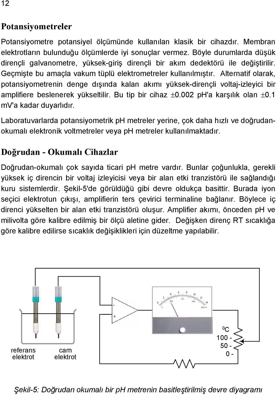 Alternatif olarak, potansiyometrenin denge dışında kalan akımı yüksek-dirençli voltaj-izleyici bir amplifiere beslenerek yükseltilir. Bu tip bir cihaz 0.002 ph'a karşılık olan 0.