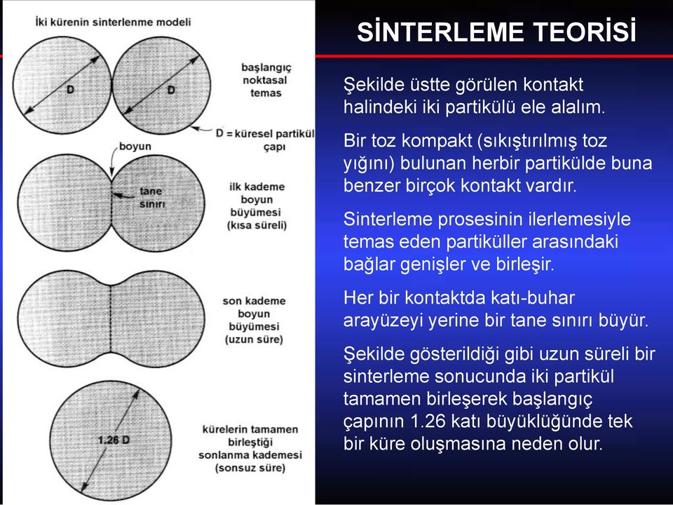 Sinterleme prosesinin ilerlemesiyle temas eden partiküller arasındaki bağlar genişler ve birleşir.