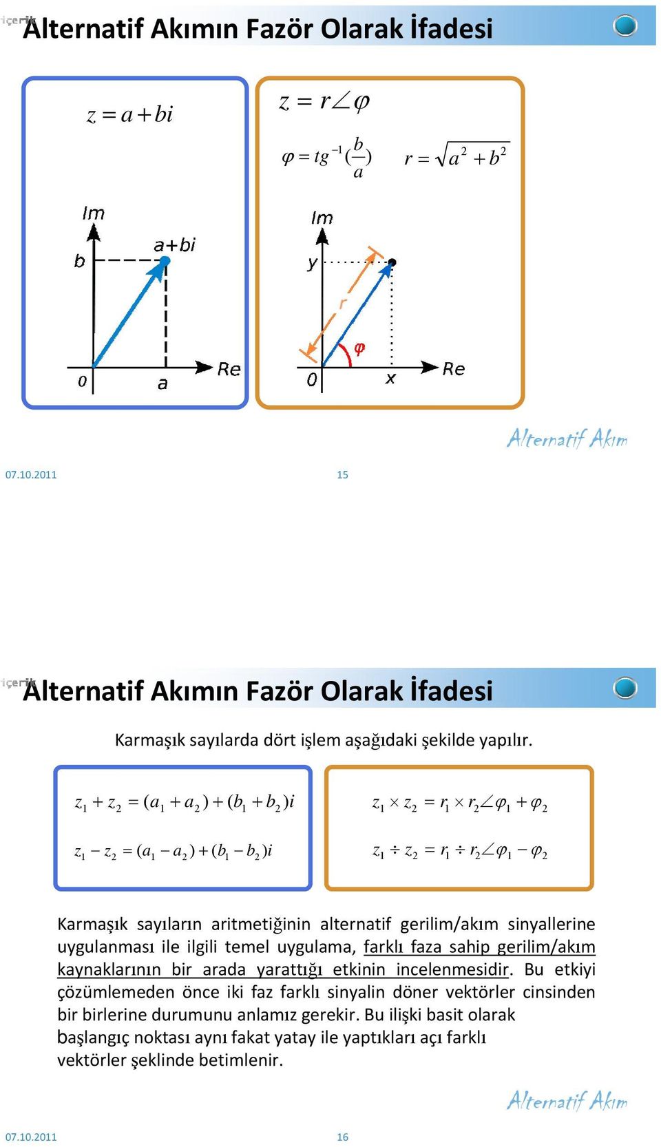 gerilim/akım sinyallerine uygulanması ile ilgili temel uygulama, farklı faza sahip gerilim/akım kaynaklarının bir arada yarattığı etkinin incelenmesidir.