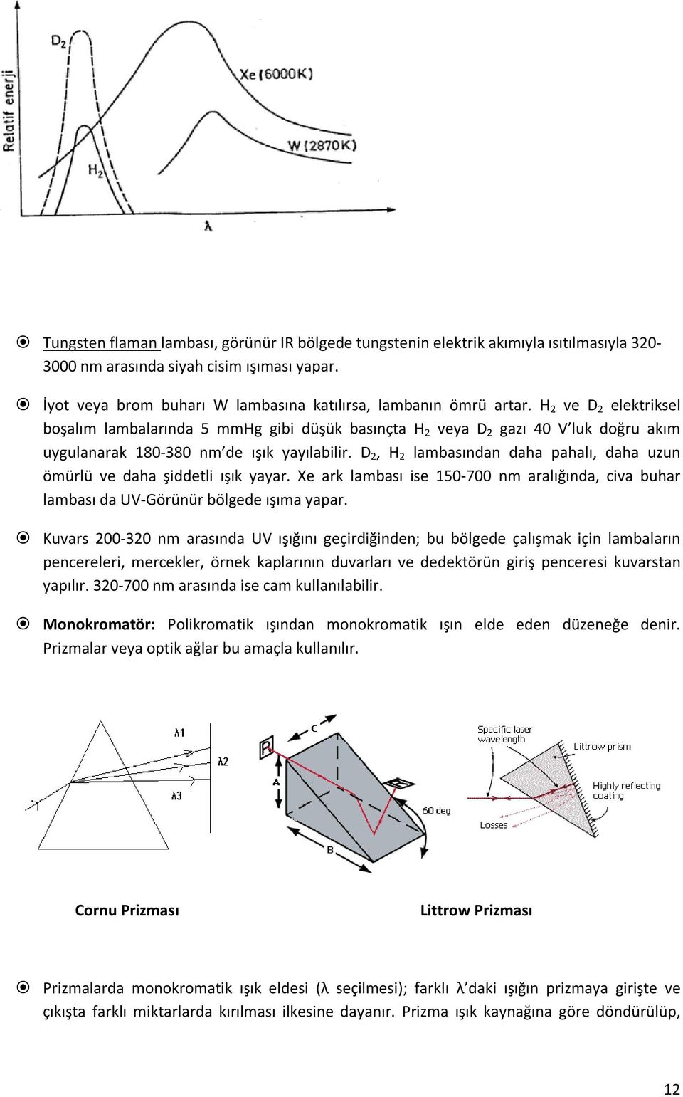 D 2, H 2 lambasından daha pahalı, daha uzun ömürlü ve daha şiddetli ışık yayar. Xe ark lambası ise 150-700 nm aralığında, civa buhar lambası da UV-Görünür bölgede ışıma yapar.