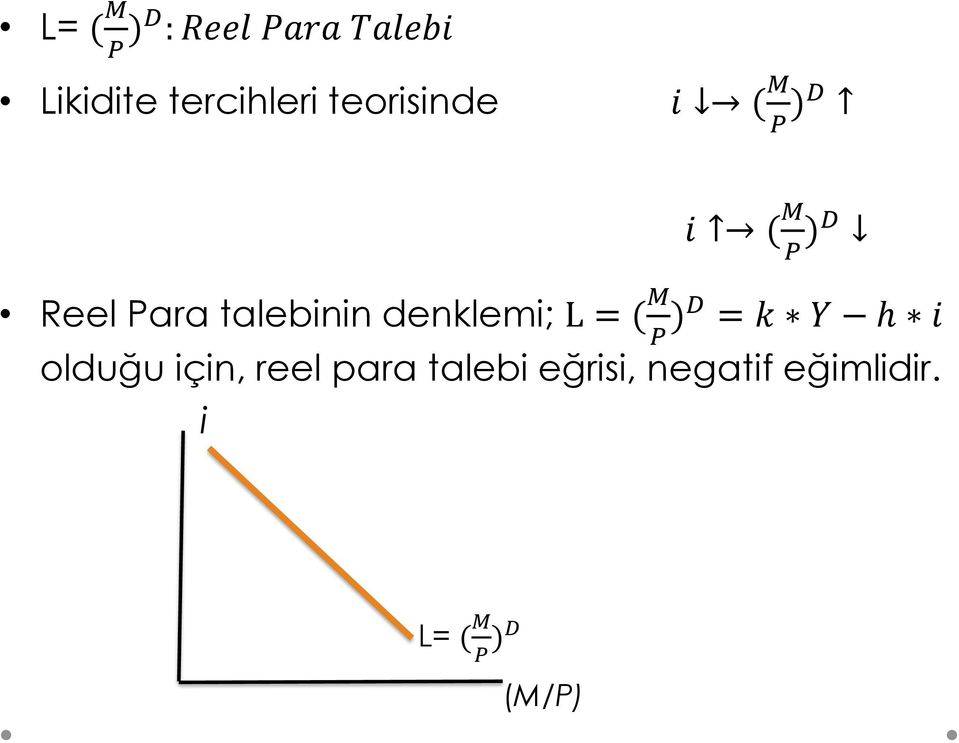 denklemi; L = ( M P )D = k Y h i olduğu için, reel