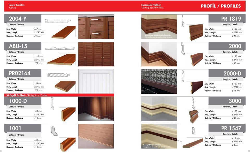 31 mm ABU-15 2000 113 mm 120 mm 7,7 mm 30 mm PR02164 2000-D 55 mm 120 mm 7,7 mm 1 Süpürgelik Profilleri / Skirting