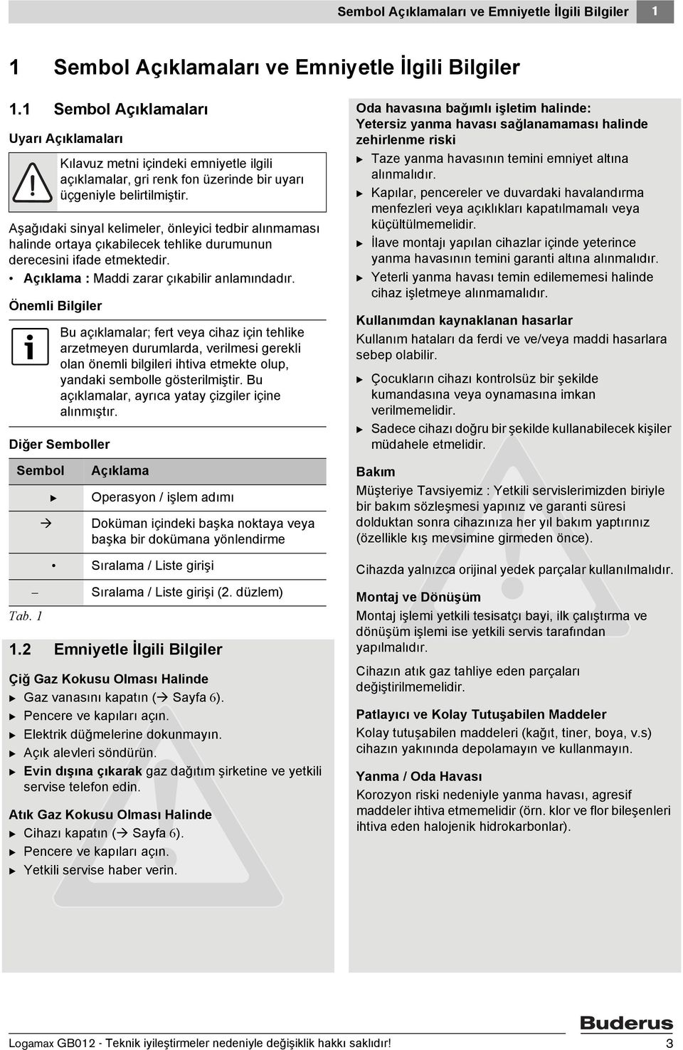 Açıklama : Maddi zarar çıkabilir anlamındadır. Önemli Bilgiler Kılavuz metni içindeki emniyetle ilgili açıklamalar, gri renk fon üzerinde bir uyarı üçgeniyle belirtilmiştir.