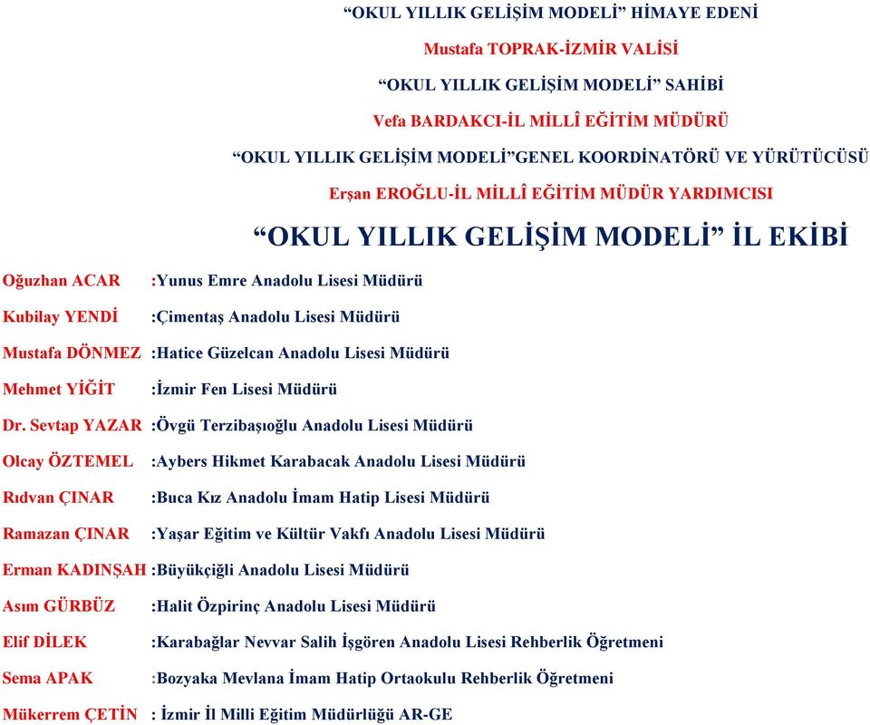 Güzelcan Anadolu Lisesi Müdürü Mehmet YİĞİT :İzmir Fen Lisesi Müdürü Dr.