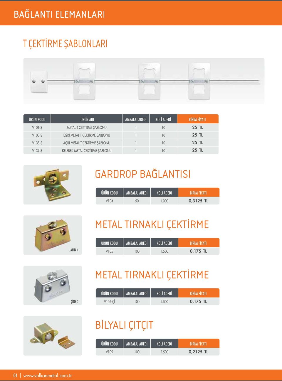 10 10 25 TL 25 TL 25 TL 25 TL GARDROP BAĞLANTISI V104 50 0,3125 TL METAL TIRNAKLI ÇEKTİRME JANJAN V105 1.