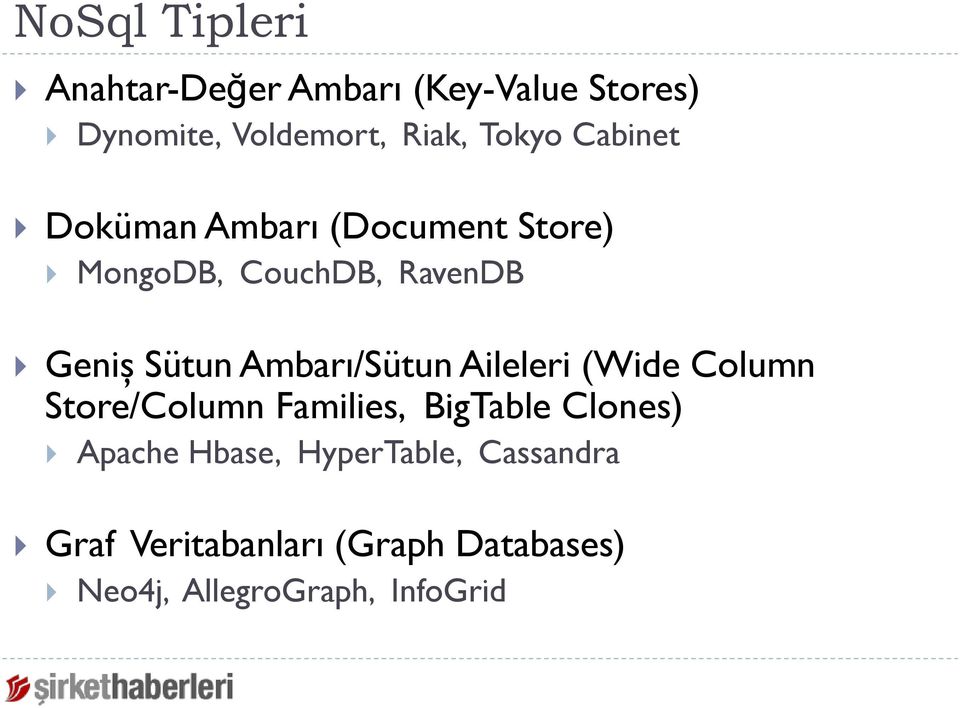 Ambarı/Sütun Aileleri (Wide Column Store/Column Families, BigTable Clones) Apache