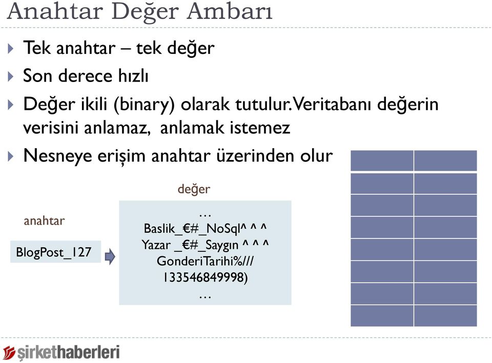 Veritabanı değerin verisini anlamaz, anlamak istemez Nesneye erişim